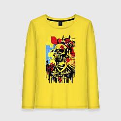 Лонгслив хлопковый женский Skull - pop art - sketch, цвет: желтый