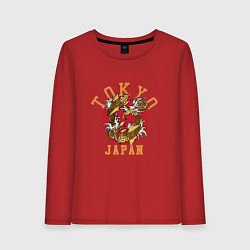 Лонгслив хлопковый женский Карп кои Токио Япония, цвет: красный
