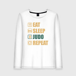 Лонгслив хлопковый женский Eat sleep judo, цвет: белый