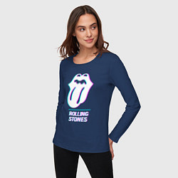 Лонгслив хлопковый женский Rolling Stones glitch rock, цвет: тёмно-синий — фото 2