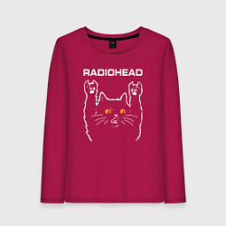 Лонгслив хлопковый женский Radiohead rock cat, цвет: маджента