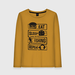 Лонгслив хлопковый женский Eat sleep fishing repeat, цвет: горчичный