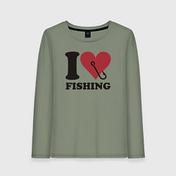Лонгслив хлопковый женский I love fishing, цвет: авокадо