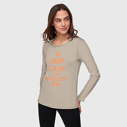 Лонгслив хлопковый женский Keep calm and volley on, цвет: миндальный — фото 2