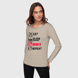 Лонгслив хлопковый женский Eat sleep rush b repeat, цвет: миндальный — фото 2
