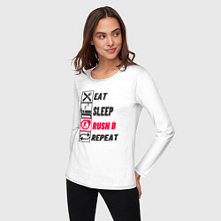 Лонгслив хлопковый женский Eat sleep rush b repeat, цвет: белый — фото 2