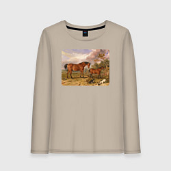 Женский лонгслив Две лошади и две собаки
