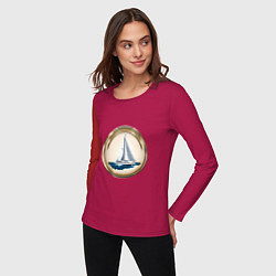 Лонгслив хлопковый женский Яхта в море, цвет: маджента — фото 2