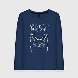 Лонгслив хлопковый женский Pink Floyd rock cat, цвет: тёмно-синий