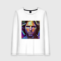 Лонгслив хлопковый женский Jim Morrison neon portrait art, цвет: белый