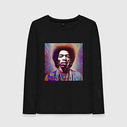 Лонгслив хлопковый женский Jimi Hendrix digital glitch art, цвет: черный