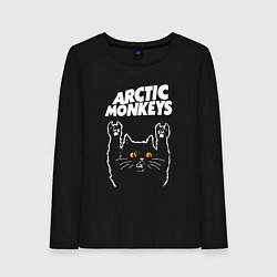 Лонгслив хлопковый женский Arctic Monkeys rock cat, цвет: черный