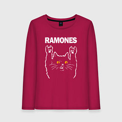 Лонгслив хлопковый женский Ramones rock cat, цвет: маджента