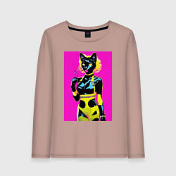 Женский лонгслив Black cat - fashionista - pop art - neural network