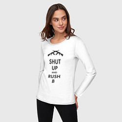 Лонгслив хлопковый женский Shut up and rush b, цвет: белый — фото 2