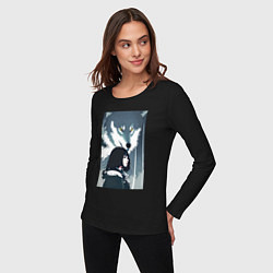 Лонгслив хлопковый женский Девушка под защитой волка - нейросеть - аниме, цвет: черный — фото 2