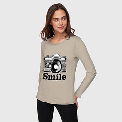 Лонгслив хлопковый женский Smile camera, цвет: миндальный — фото 2