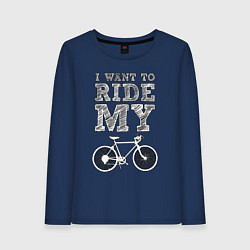 Лонгслив хлопковый женский I want my bike, цвет: тёмно-синий