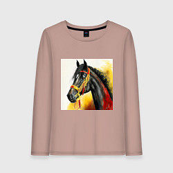Лонгслив хлопковый женский Вороной конь, цвет: пыльно-розовый