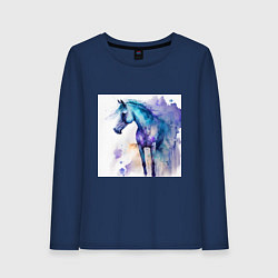 Лонгслив хлопковый женский Космический конь, цвет: тёмно-синий