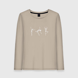 Лонгслив хлопковый женский Скелеты танцуют хэллоуин, цвет: миндальный