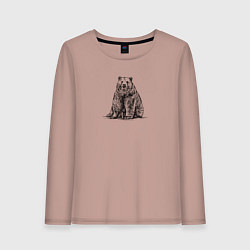Лонгслив хлопковый женский Медведь сидит, цвет: пыльно-розовый