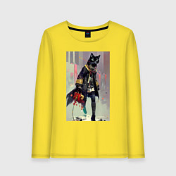 Лонгслив хлопковый женский Чёрная кисуля - городская модница - живопись, цвет: желтый