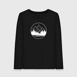 Лонгслив хлопковый женский Горы и лес минимализм, цвет: черный