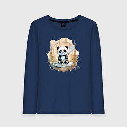 Лонгслив хлопковый женский Панда сапсёрфер, цвет: тёмно-синий