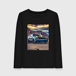 Лонгслив хлопковый женский Авто Додж Челленджер, цвет: черный