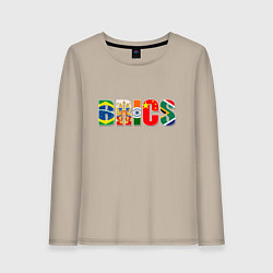 Лонгслив хлопковый женский Надпись: BRICS, цвет: миндальный