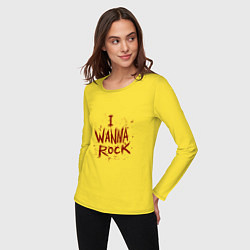 Лонгслив хлопковый женский I Wanna Rock - Я хочу зажигать, цвет: желтый — фото 2