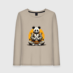 Лонгслив хлопковый женский Панда на медитации, цвет: миндальный