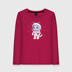 Лонгслив хлопковый женский Котик в космосе, цвет: маджента