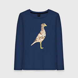 Лонгслив хлопковый женский Авдотка птица в стиле Low Poly, цвет: тёмно-синий