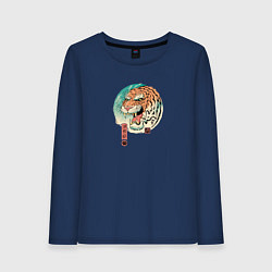 Лонгслив хлопковый женский Tiger in Japanese style, цвет: тёмно-синий