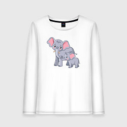 Лонгслив хлопковый женский Elephants family, цвет: белый