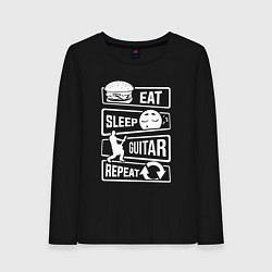 Лонгслив хлопковый женский Eat sleep guitar, цвет: черный