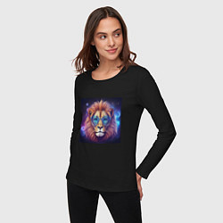 Лонгслив хлопковый женский Космический лев в очках, цвет: черный — фото 2