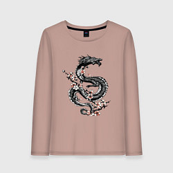Лонгслив хлопковый женский Дракон с цветущей сакурой, цвет: пыльно-розовый