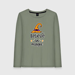 Женский лонгслив Believe in magic ведьмина шляпа хэллоуин