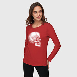 Лонгслив хлопковый женский Череп сбоку, цвет: красный — фото 2