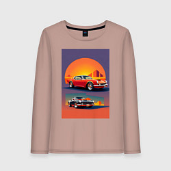 Лонгслив хлопковый женский Ретро спорт кар, цвет: пыльно-розовый