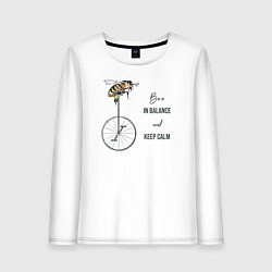 Лонгслив хлопковый женский Be in ballance and keep calm, цвет: белый
