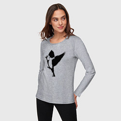 Лонгслив хлопковый женский Птица трафарет, цвет: меланж — фото 2