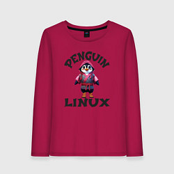 Лонгслив хлопковый женский Система линукс пингвин в кимоно, цвет: маджента