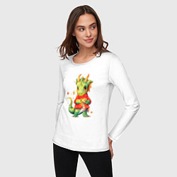 Лонгслив хлопковый женский Милый дракончик в свитере, цвет: белый — фото 2