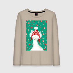 Женский лонгслив Лама - альпака в ушанке