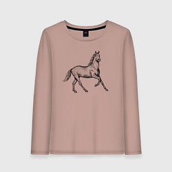 Лонгслив хлопковый женский Лошадь скачет в профиль, цвет: пыльно-розовый