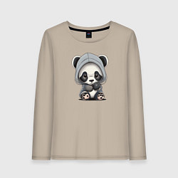 Лонгслив хлопковый женский Грустная панда, цвет: миндальный